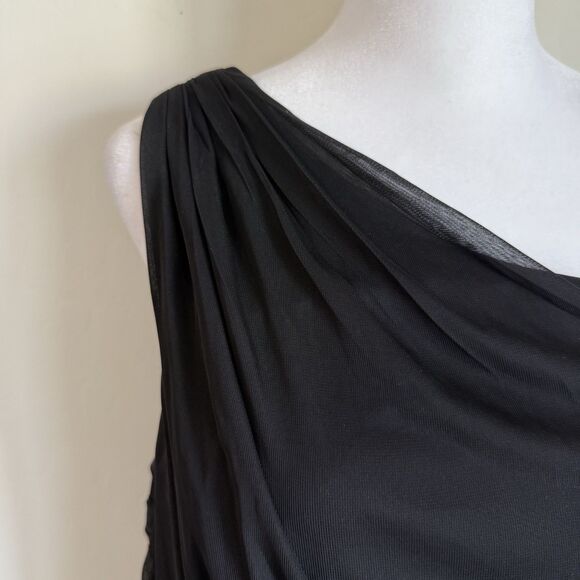Davids Bridal As Is Mesh Dress Black One Shoulder  Chiffon Gown Bridesmaid Sz 12 - Picture 3 of 16